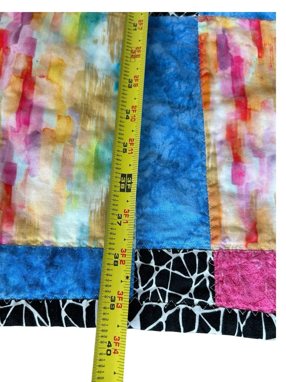 Handmade Colorful Patchwork Quilt with Watercolor Squares and Tie Dye Backside